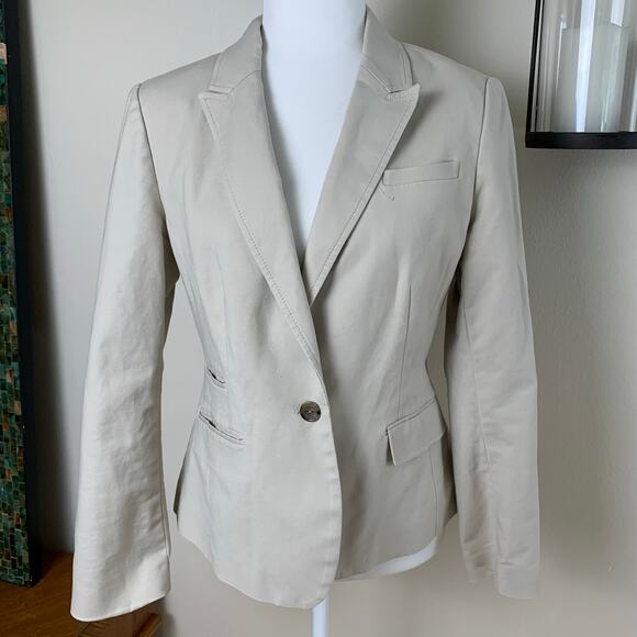 Banana Republic Petite Size 12P Blazer Jacket Beige 1 Button Cotton Career Work - Picture 4 of 13
